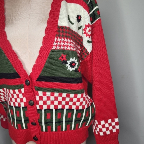 Koret Vintage Womens Cardigan Red Floral 1/4 Button Size Large - Picture 3 of 7